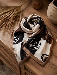 Foulard Oblong Tissé À Imprimé Floral Géométrique – Polyvalent Et Respirant
