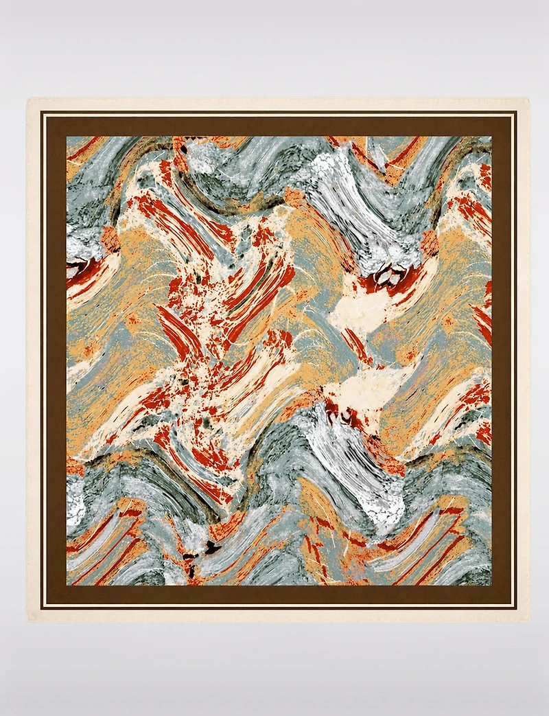 Foulard Carré Satiné Léger à Motif Marbré aux Tons Neutres Style Chic Polyvalent