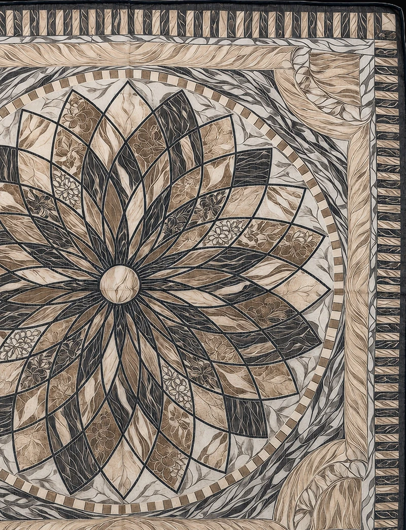 Foulard Carré Léger en Mousseline à Motif Mosaïque Rustique – Style Polyvalent
