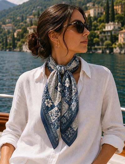 Foulard Carré Léger en Mousseline à Motif Encadré – Style Chic et Polyvalent