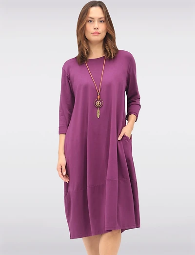 Robe Longue Chic en Coton avec Collier et Manches Trois-Quarts par Froccella