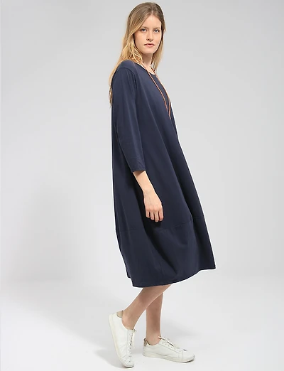Robe Longue Chic en Coton avec Collier et Manches Trois-Quarts par Froccella
