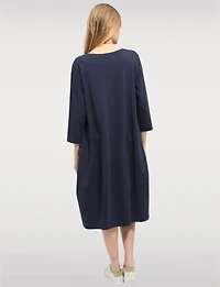 Robe Longue Chic en Coton avec Collier et Manches Trois-Quarts par Froccella
