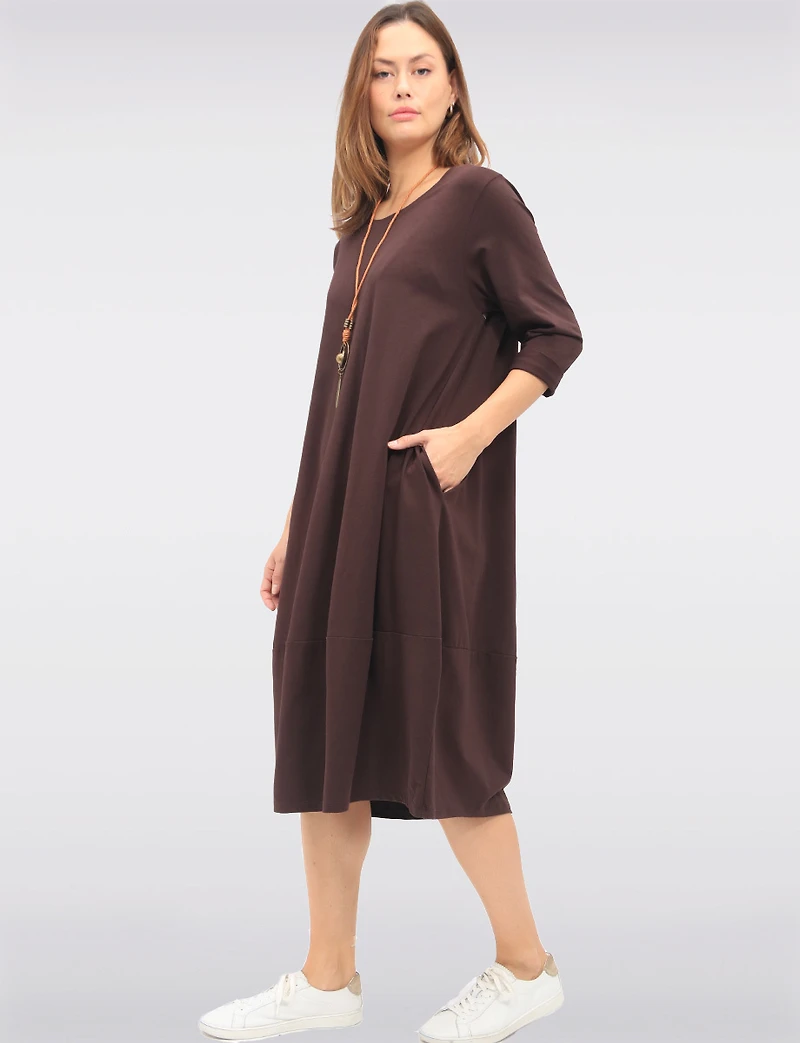 Robe Longue Chic en Coton avec Collier et Manches Trois-Quarts par Froccella