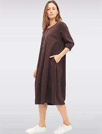 Robe Longue Chic en Coton avec Collier et Manches Trois-Quarts par Froccella