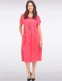 Robe Maxi Chic en Coton à Manches Courtes avec Collier et Poches par Froccella