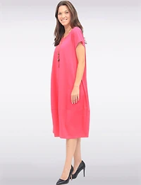 Robe Maxi Chic en Coton à Manches Courtes avec Collier et Poches par Froccella