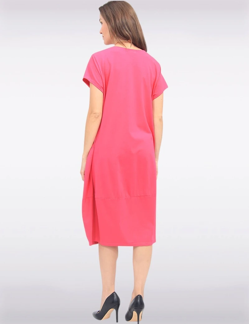 Robe Maxi Chic en Coton à Manches Courtes avec Collier et Poches par Froccella