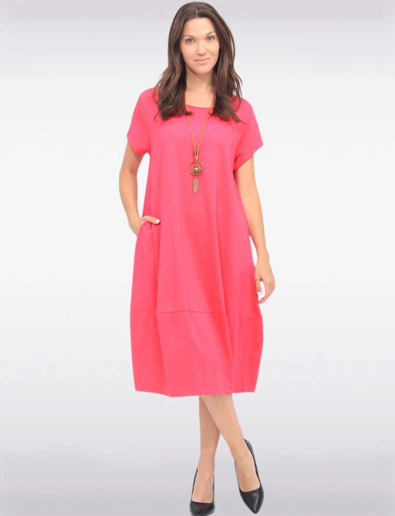 Robe Maxi Chic en Coton à Manches Courtes avec Collier et Poches par Froccella