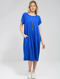 Robe Maxi Chic en Coton à Manches Courtes avec Collier et Poches par Froccella