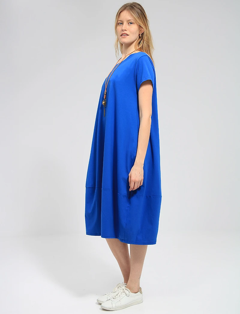 Robe Maxi Chic en Coton à Manches Courtes avec Collier et Poches par Froccella