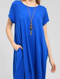 Robe Maxi Chic en Coton à Manches Courtes avec Collier et Poches par Froccella