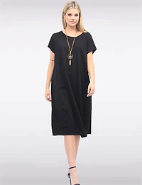 Robe Maxi Chic en Coton à Manches Courtes avec Collier et Poches par Froccella