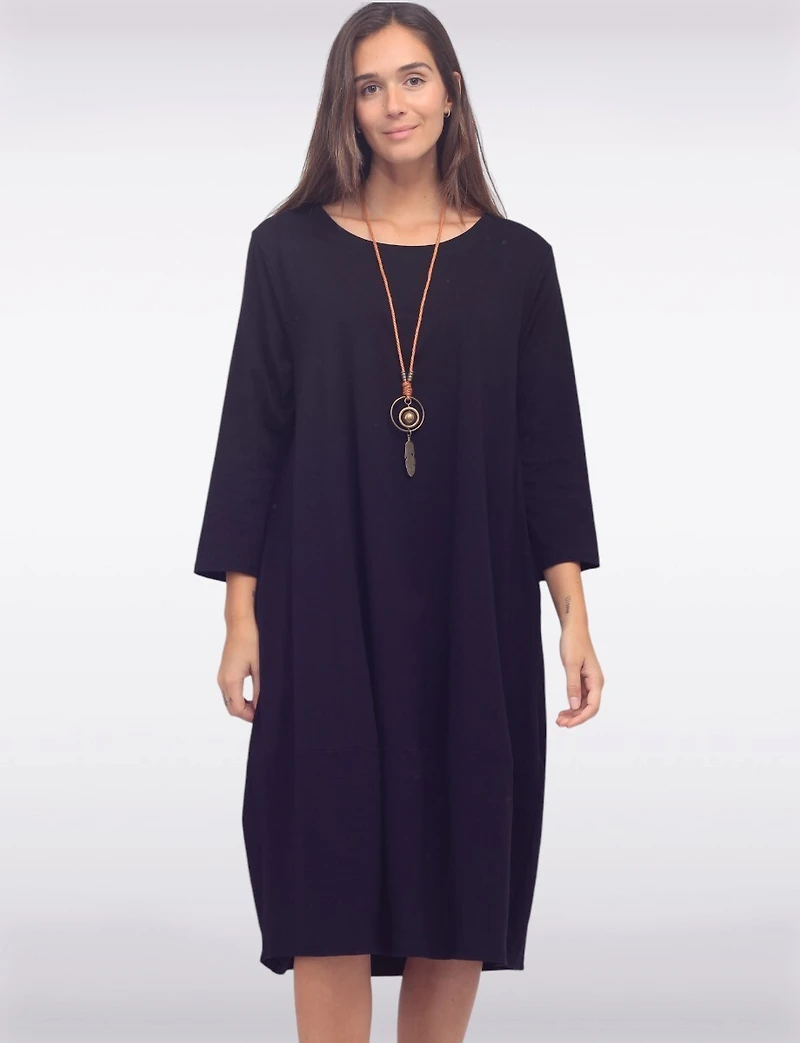 Robe Maxi Chic en Coton à Manches Courtes avec Collier et Poches par Froccella