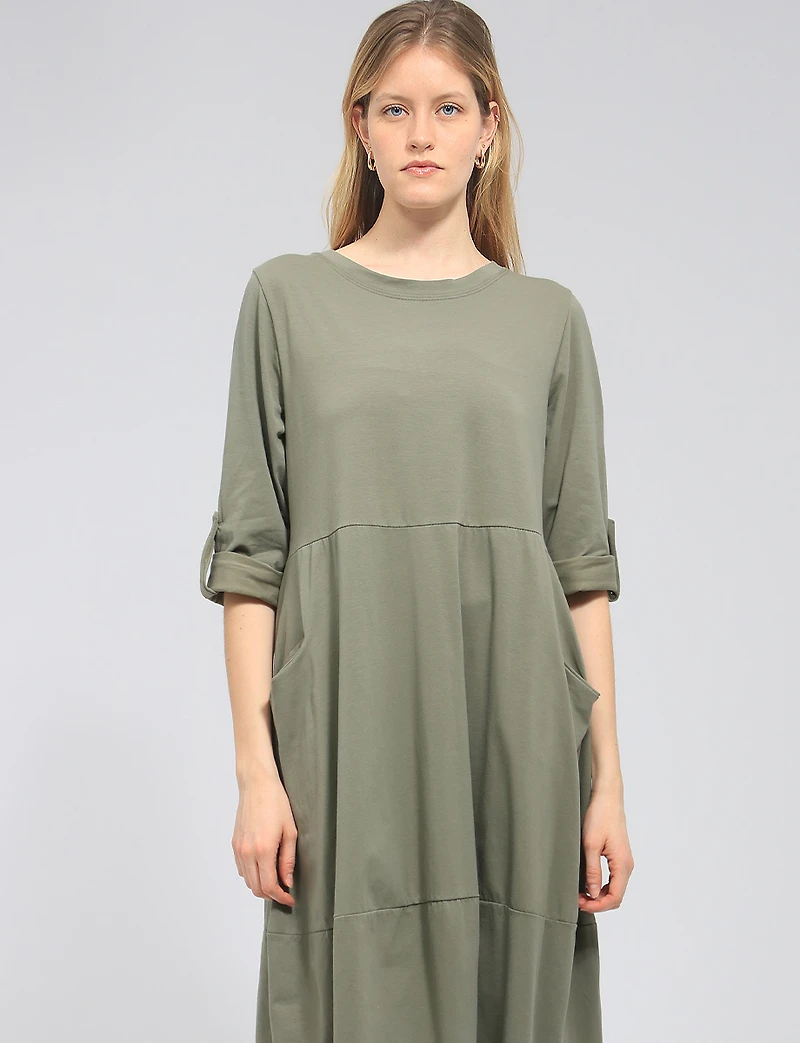 Robe Ballon Décontractée à Manches Longues & Poches Plaquées par Froccella