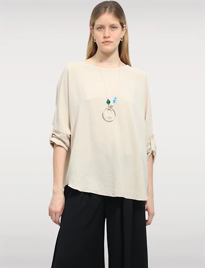 Tunique Fluide à Manches Longues avec Collier & Ourlet Arrondi par Froccella