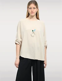 Tunique Fluide à Manches Longues avec Collier & Ourlet Arrondi par Froccella