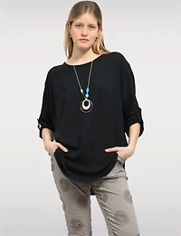 Tunique Fluide à Manches Longues avec Collier & Ourlet Arrondi par Froccella