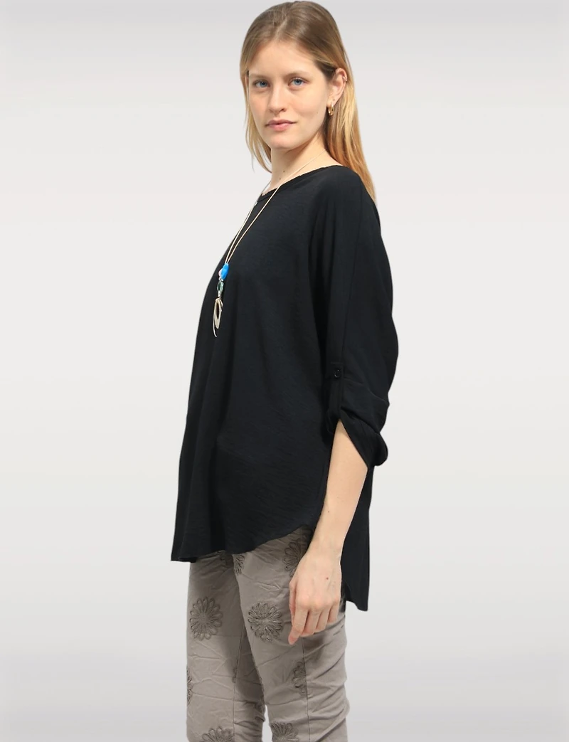 Tunique Fluide à Manches Longues avec Collier & Ourlet Arrondi par Froccella