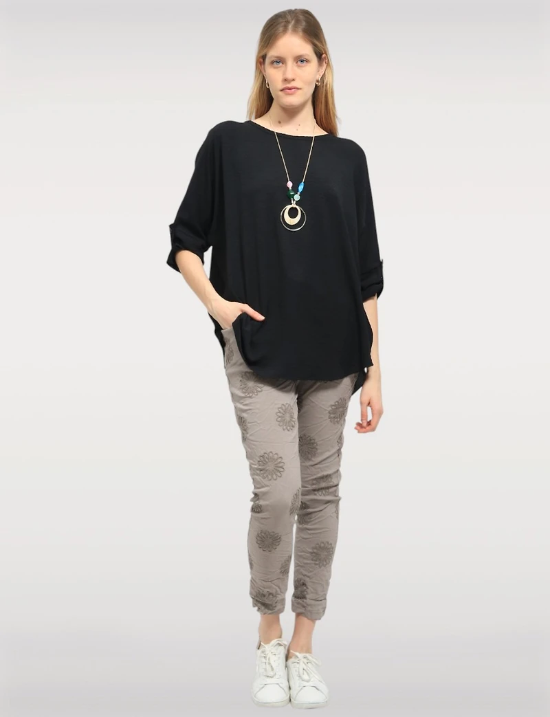 Tunique Fluide à Manches Longues avec Collier & Ourlet Arrondi par Froccella