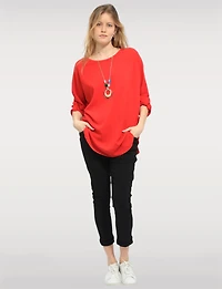 Tunique Fluide à Manches Longues avec Collier & Ourlet Arrondi par Froccella