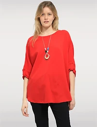 Tunique Fluide à Manches Longues avec Collier & Ourlet Arrondi par Froccella