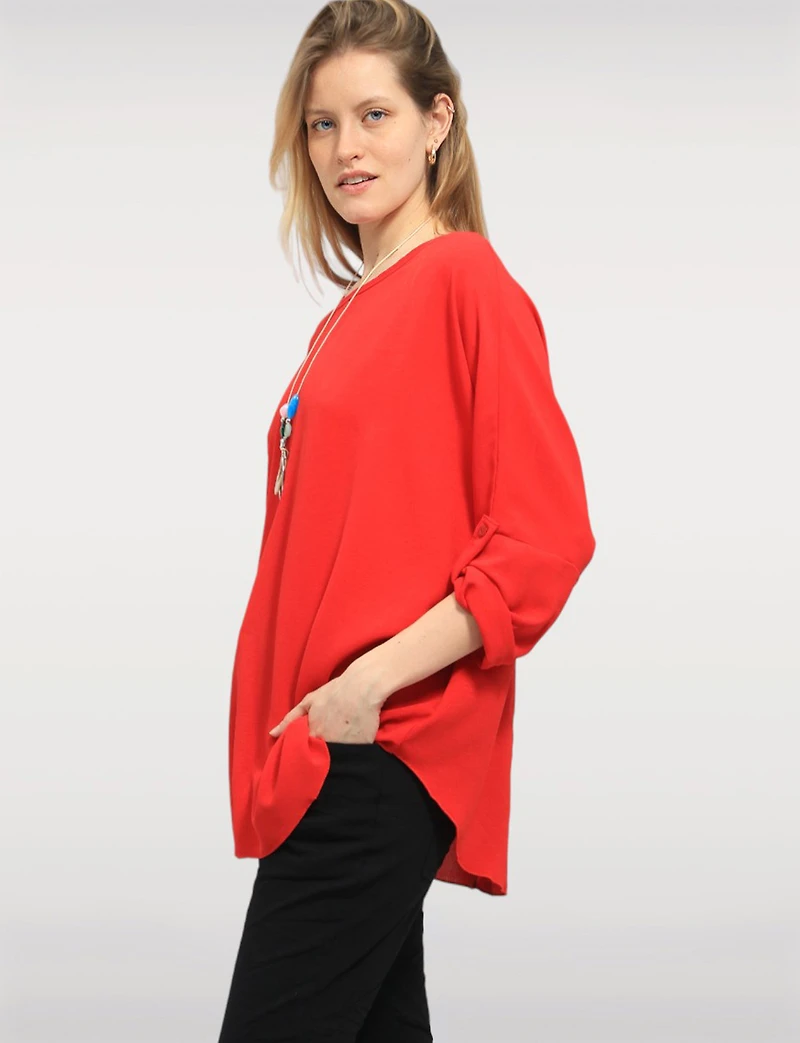 Tunique Fluide à Manches Longues avec Collier & Ourlet Arrondi par Froccella