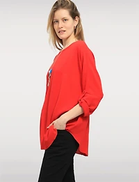 Tunique Fluide à Manches Longues avec Collier & Ourlet Arrondi par Froccella