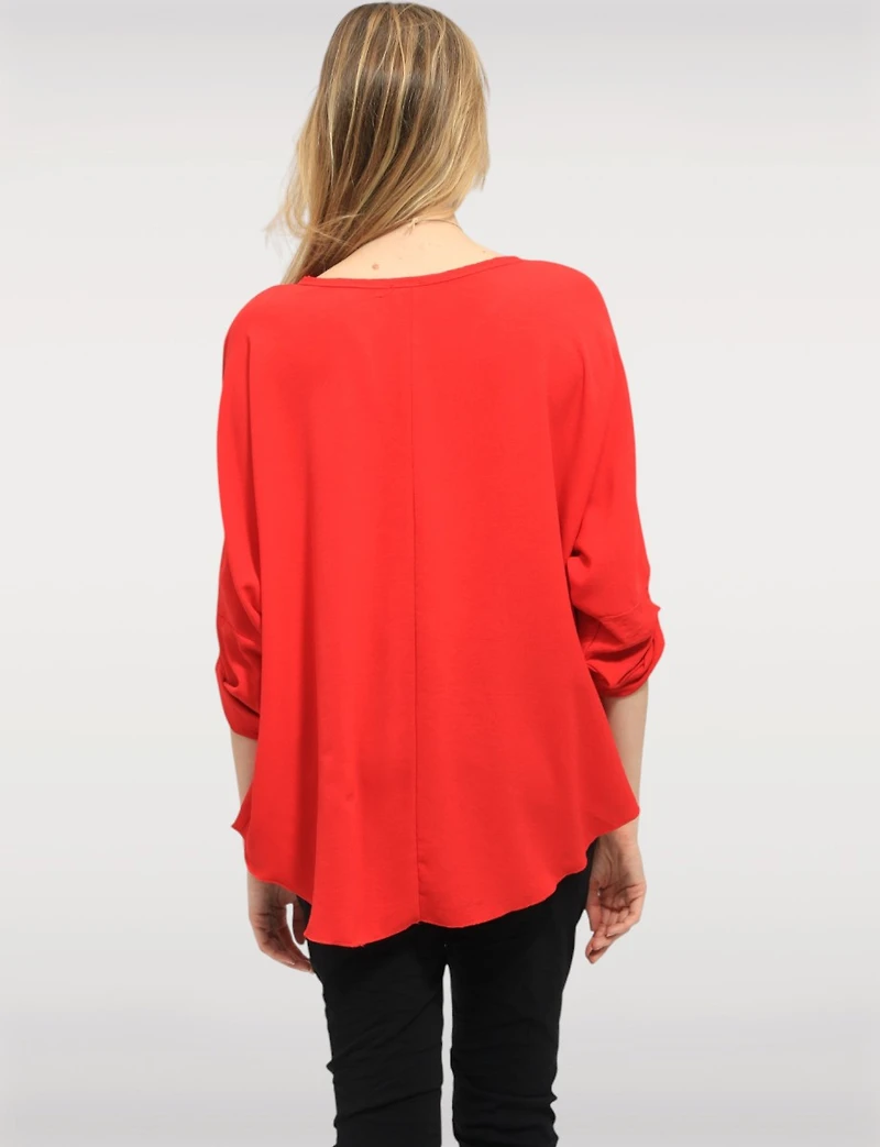 Tunique Fluide à Manches Longues avec Collier & Ourlet Arrondi par Froccella