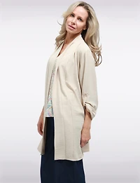 Cardigan Long et Fluide à Manches Ajustables Drapées sur le Devant par Froccella