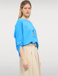 Pantalon Large Extensible Fluide avec Ceinture à boucle en paille par Froccella