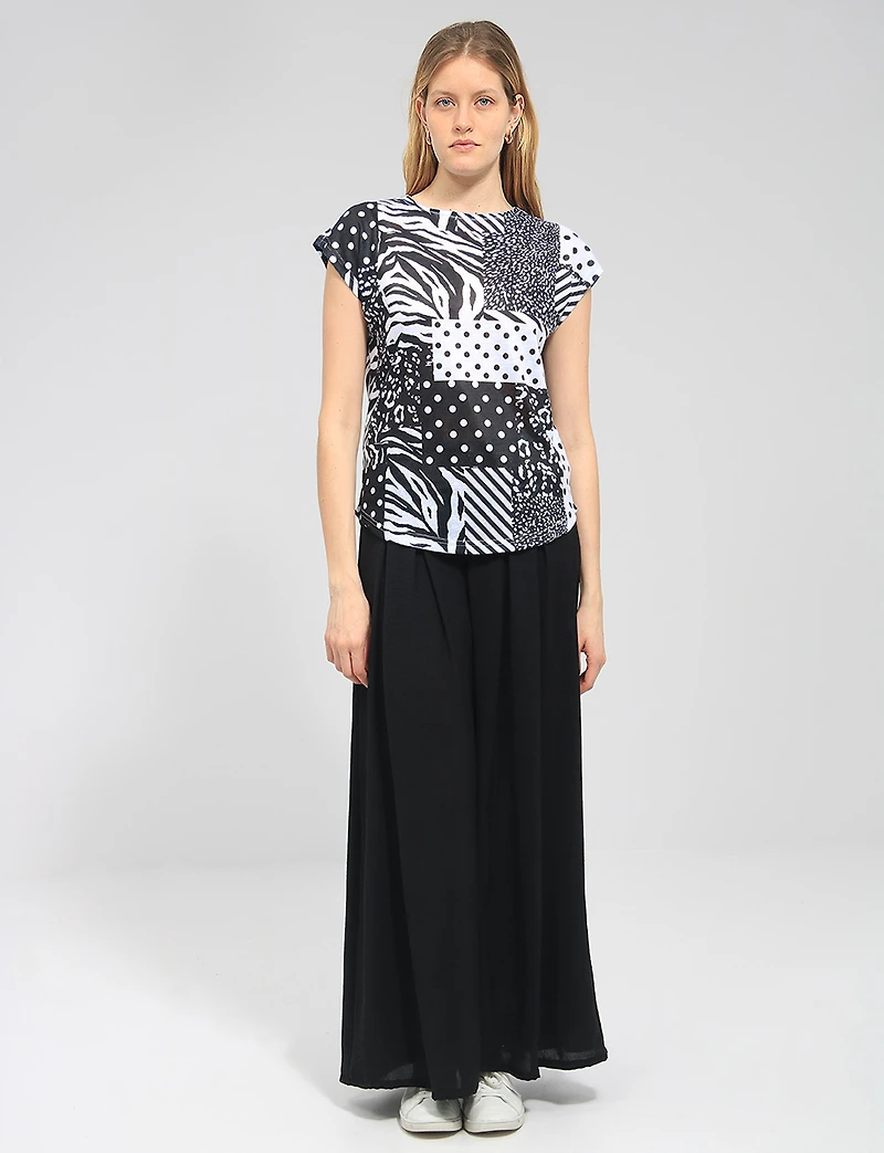 Pantalon Large Extensible Fluide avec Ceinture à boucle en paille par Froccella