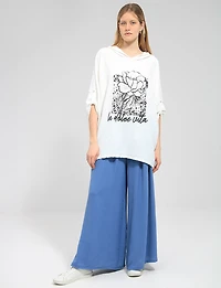 Pantalon Large Extensible Fluide avec Ceinture à boucle en paille par Froccella