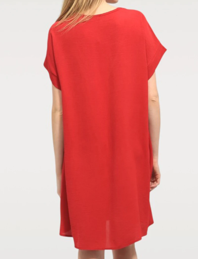 Robe Élégante Fluide Unie à Manches Courtes Col V et Coupe Ample par Froccella