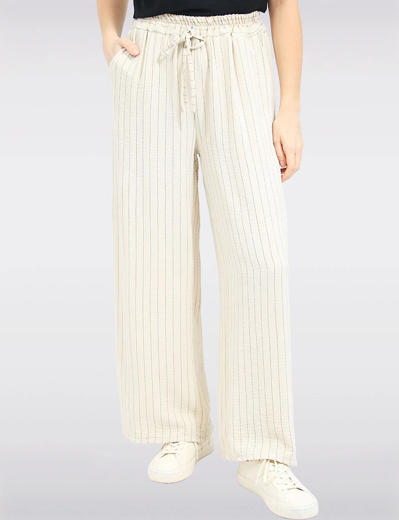 Pantalon Large Chic à Rayures avec Taille Élastique & Poches Avant par Froccella