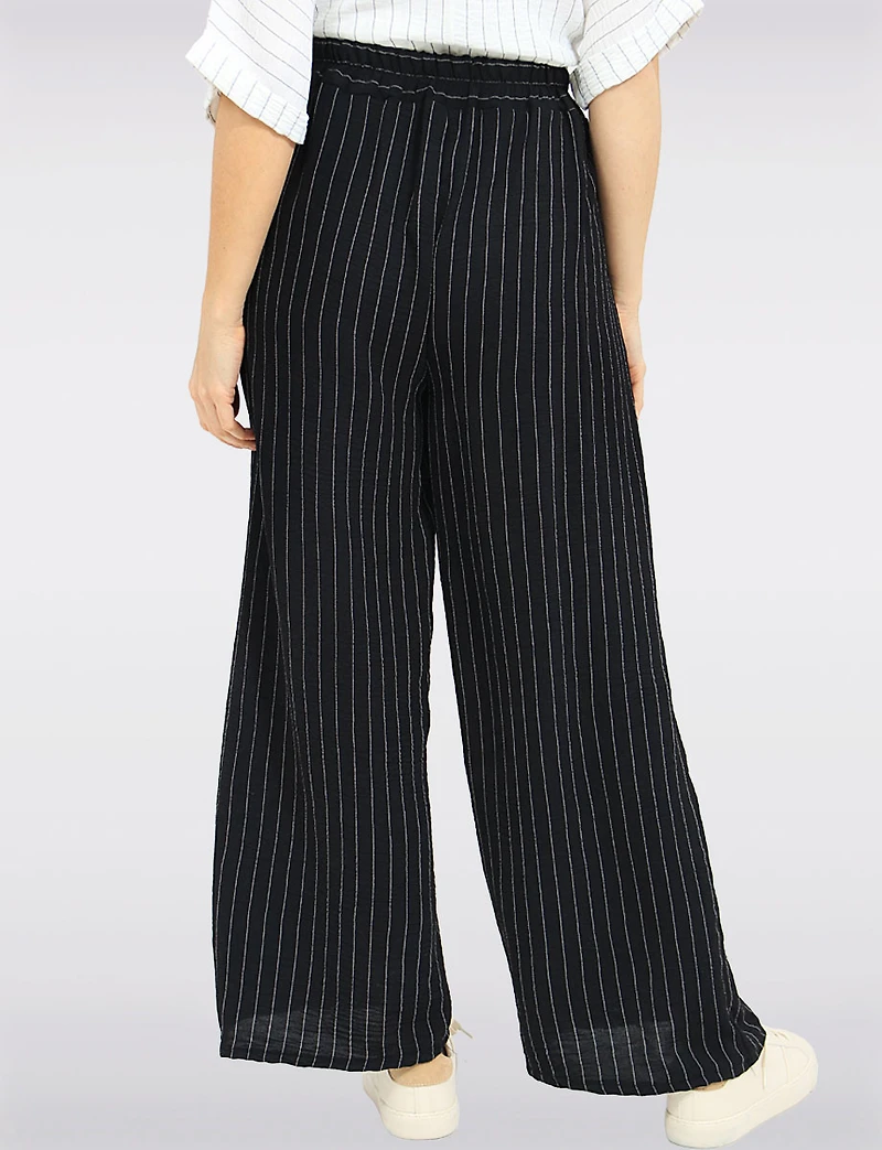 Pantalon Large Chic à Rayures avec Taille Élastique & Poches Avant par Froccella