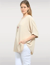 Haut Fluide à Manches Courtes Ourlet Arrondi & Collier Bohème Chic par Froccella