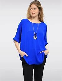 Haut Fluide à Manches Courtes Ourlet Arrondi & Collier Bohème Chic par Froccella