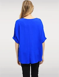 Haut Fluide à Manches Courtes Ourlet Arrondi & Collier Bohème Chic par Froccella
