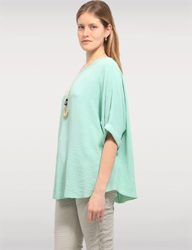 Haut Fluide à Manches Courtes Ourlet Arrondi & Collier Bohème Chic par Froccella