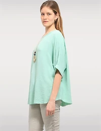 Haut Fluide à Manches Courtes Ourlet Arrondi & Collier Bohème Chic par Froccella