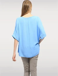 Haut Fluide à Manches Courtes Ourlet Arrondi & Collier Bohème Chic par Froccella