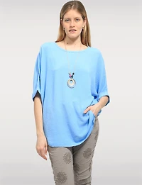 Haut Fluide à Manches Courtes Ourlet Arrondi & Collier Bohème Chic par Froccella