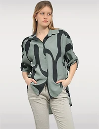 Haut Chic à Imprimé Abstrait Manches 3/4 Ajustables & Col Chemise par Froccella