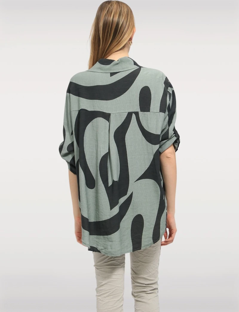 Haut Chic à Imprimé Abstrait Manches 3/4 Ajustables & Col Chemise par Froccella