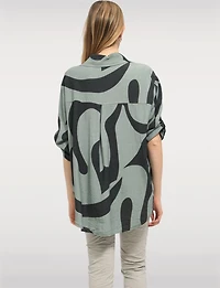 Haut Chic à Imprimé Abstrait Manches 3/4 Ajustables & Col Chemise par Froccella