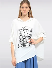 Haut Asymétrique à Capuche avec Imprimé Floral & Manches 3/4 par Froccella