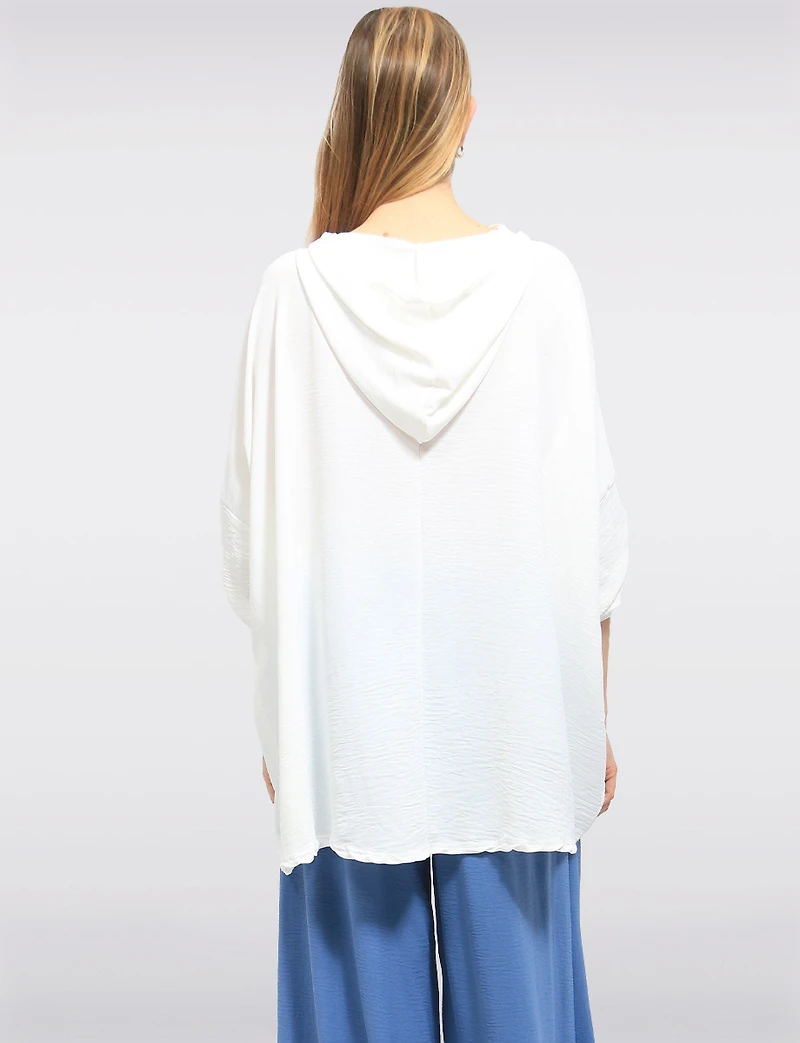 Haut Asymétrique à Capuche avec Imprimé Floral & Manches 3/4 par Froccella