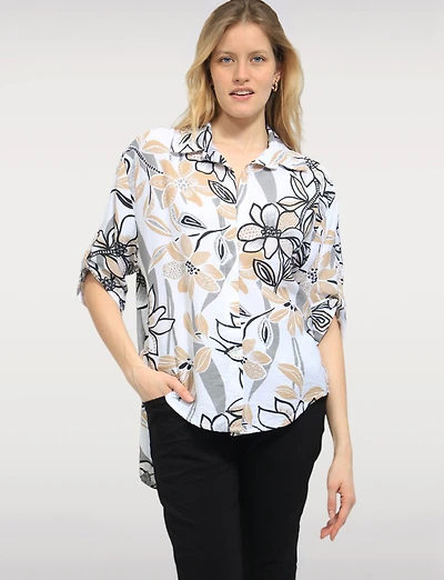 Chemisier Fluide Boutonné à Manches 3/4 et Imprimé Floral Élégant par Froccella