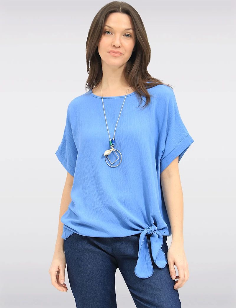 Haut à Manches Courtes Texturé Noué Sur le Devant Avec Collier par Froccella